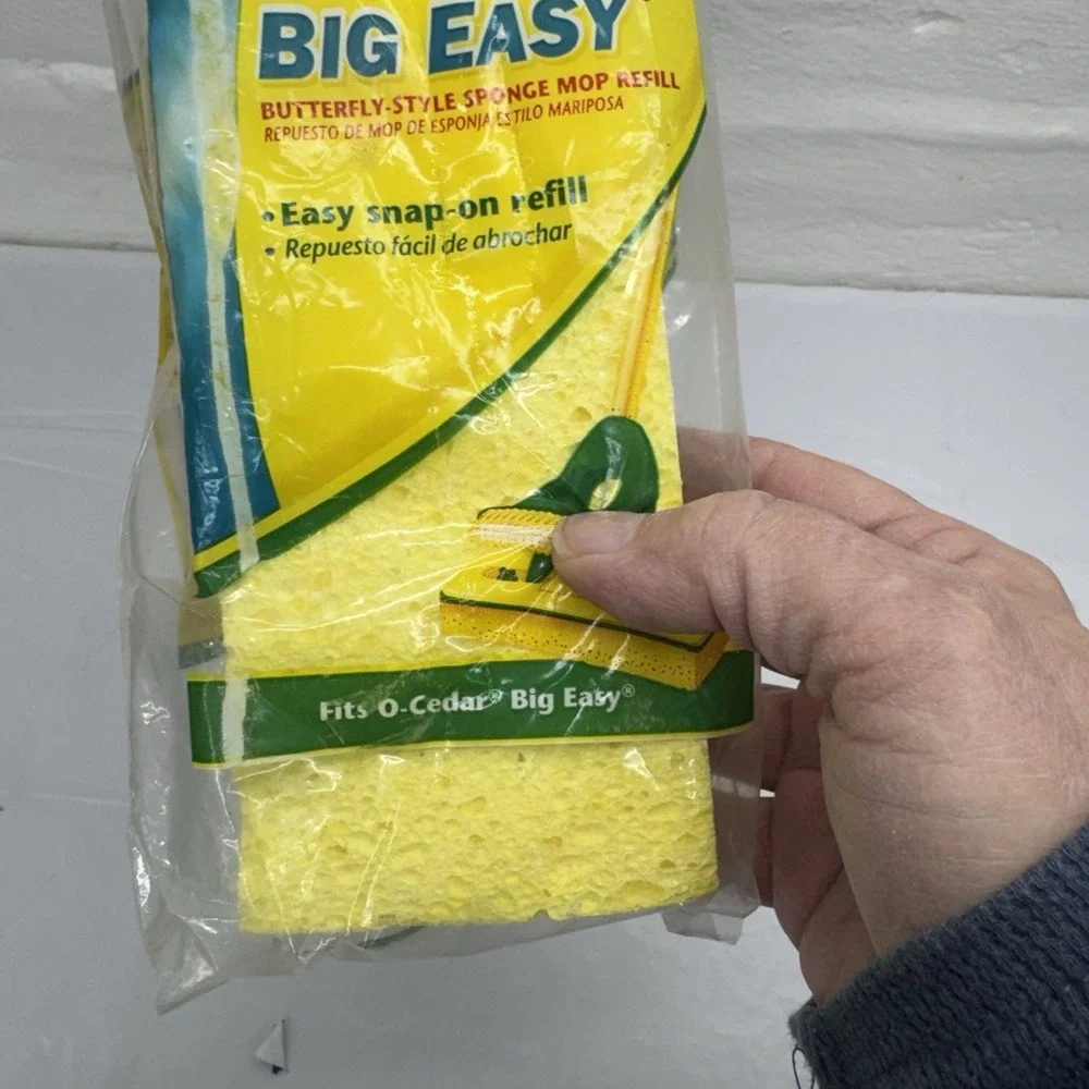 O'Cedar‎ Big Easy Mop Refill Yellow Butterfly Sponge Snap-on Tabs NEW Sealed